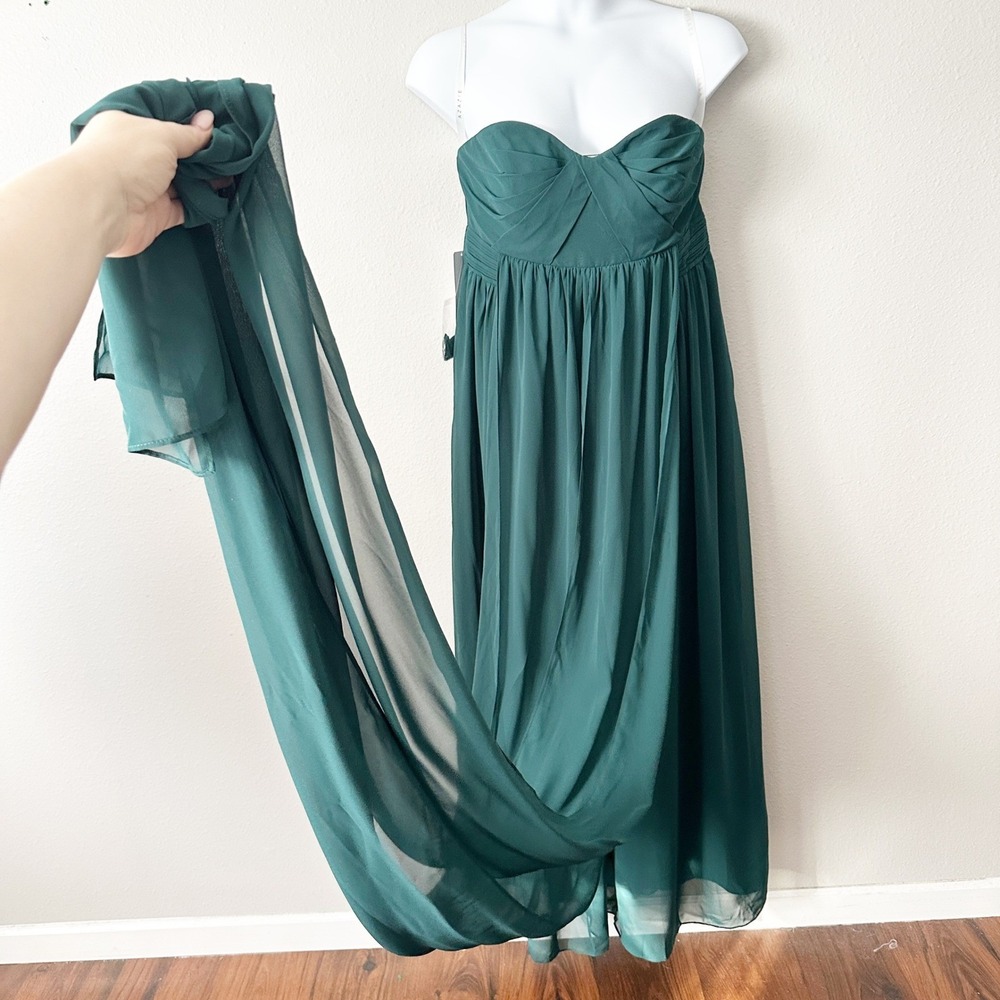 Azazie Lamara Pine‎ Green Chiffon Convertible Wide Leg Jumpsuit Size A16 - Picture 5 of 16